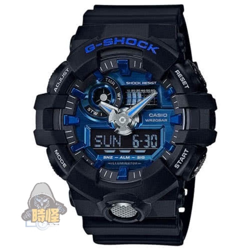 【CASIO】台灣卡西歐公司貨 G-SHOCK 3D立體整點刻度搶眼磨砂設計雙顯錶 200米防水(GA-710-1A2)