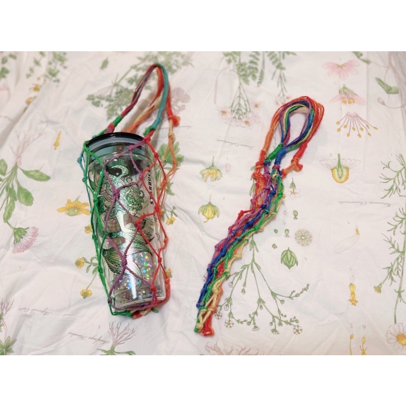 手工製作麻繩彩虹飲料網袋