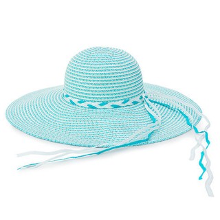 【Limehi】時尚手工編織帶造型草帽 沙灘遮陽帽 可折疊帽 水藍 Lime-19
