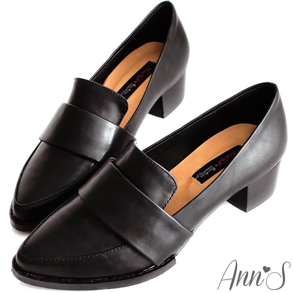 Ann’S時髦復古-韓系粗跟樂福休閒便鞋 復古黑