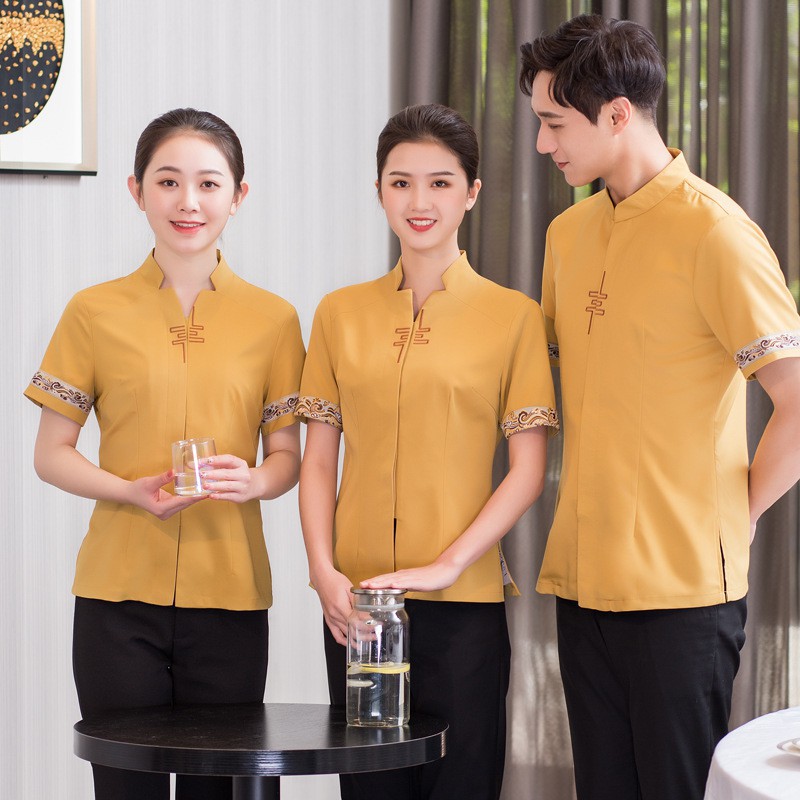 餐廳服務員工作服中式酒店工裝餐飲火鍋飯店服裝美容院會所夏短袖 D7e 蝦皮購物