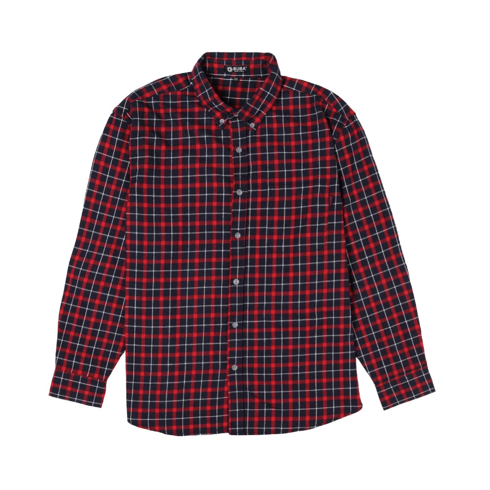 【BUBA大尺碼】法蘭絨紅藍格紋純棉長袖襯衫2L~5L 特價 加大尺碼 免運