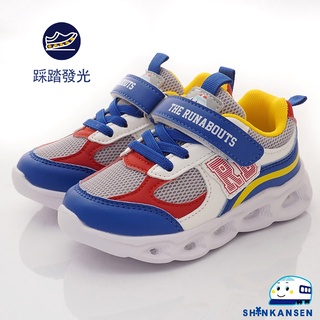 台灣製 -THE RUNABOUTS交通工具 運動競速電燈鞋款722116灰藍(中大童段)16-19cm