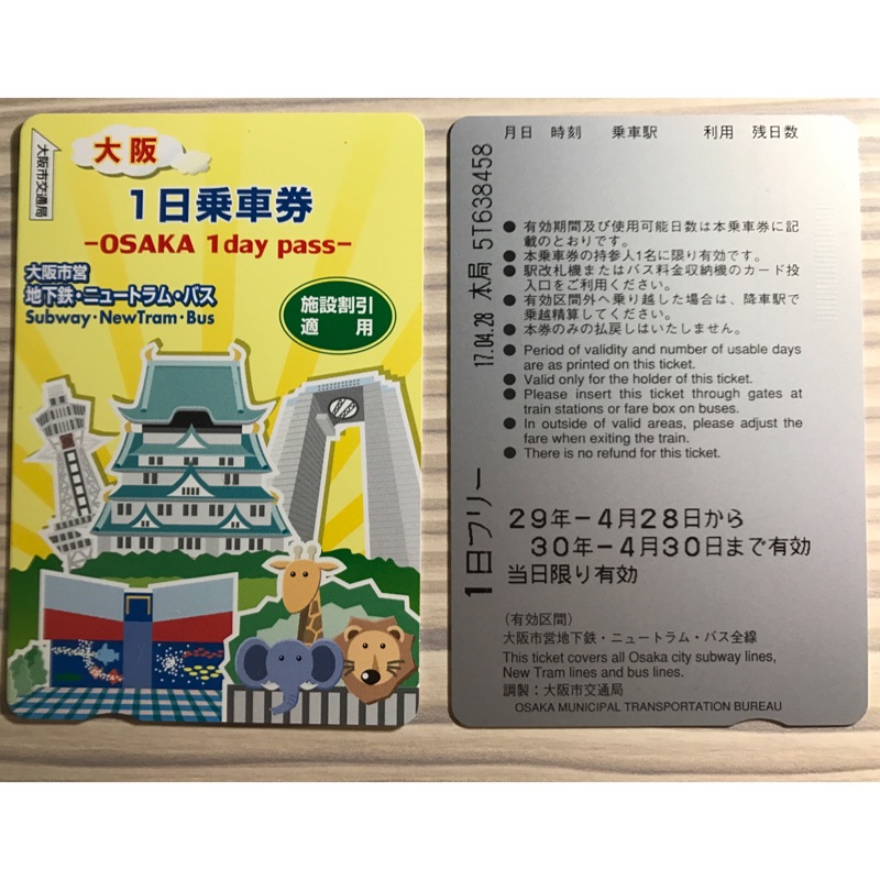 大阪地鐵ㄧ日卷（Osaka Visitors' Ticket、Osaka 1day pass）