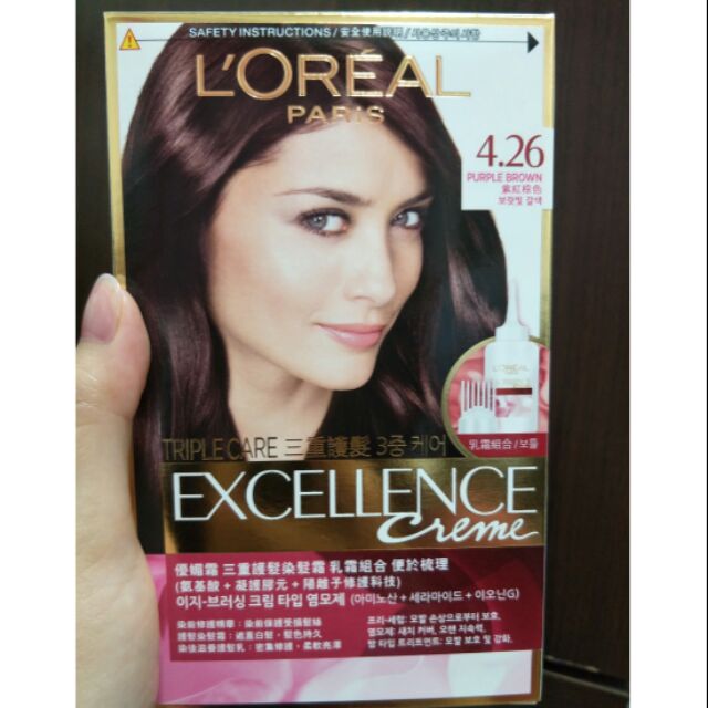 巴黎萊雅L'Oreal 優媚霜 三重護髮染髮霜 4.26紫紅棕色