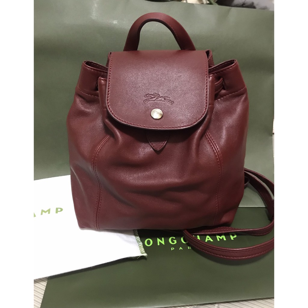 LONGCHAMP  CUIR  後背包 XS 酒紅色  巴黎購入 小羊皮 二手 保存良好 深紅色 背包 把手可提