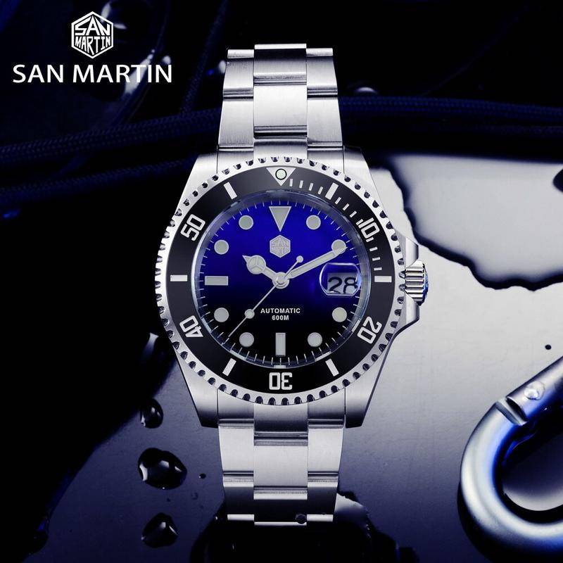 San Martin SN084-G 男士 600m 潛水員機械表豪華水鬼藍寶石陶瓷表圈 MOP 漸變錶盤自動手錶男士