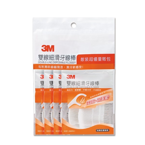 3M 雙線細滑牙線棒-散裝超值量販包  32支/袋，4袋/包 Safetylite