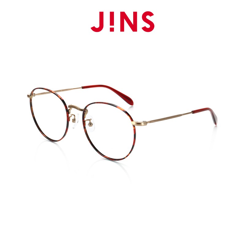 【JINS】 Classic Slim 雕花金屬細框眼鏡(ALMF16A326)木紋棕
