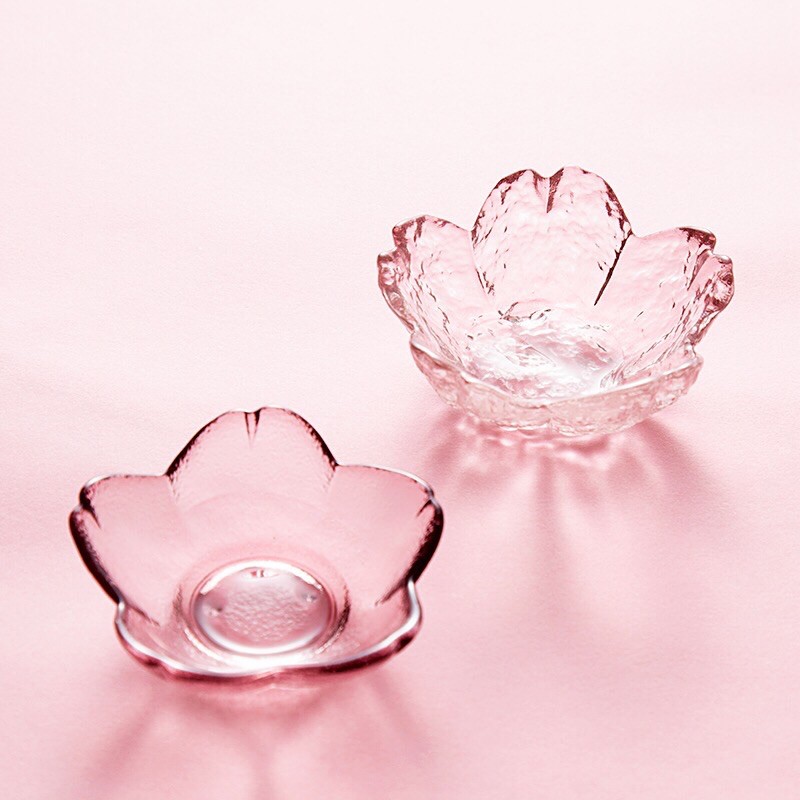 台灣出貨 醬油碟 小菜碟 日式小吃玻璃碟子 創意透明水果碟 調料碗 家用碟 醬料碟 可愛櫻花碟子