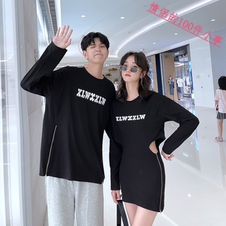 【COUPLE】情侶裝秋季📢📢小眾設計感圓領T恤字母印花寬鬆拉鍊短裙一裙一衣