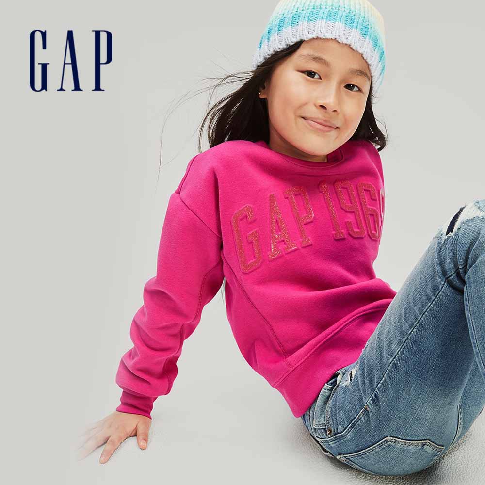 Gap 女童裝 Logo亮色大學T-粉紅色(618787)