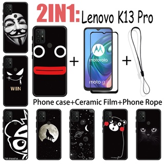LENOVO 2 合 1 聯想 K13 Pro 手機殼帶鋼化玻璃陶瓷膜螢幕保護膜黑色系列