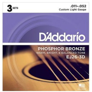 Dʼaddario EJ26-3D 磷青銅 一組3套 民謠吉他弦 (11-52)