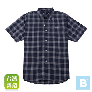 大尺碼-MAXON-抗皺-透氣-短袖-格子襯衫-深藍-81379