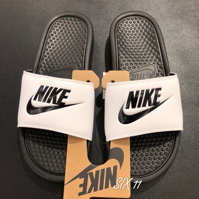 @SIX@NIKE BENASSI JDI 黑白 休閒 海灘 拼接 拖鞋 343880-100