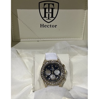 Hector海克特 水鑽圈三眼白矽膠腕錶 HE0383