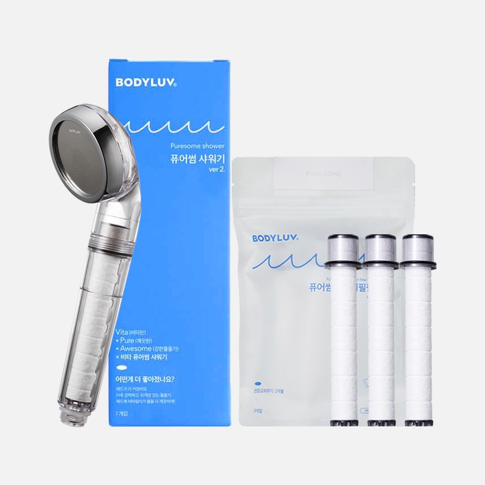 [Bodyluv] 高級蓮蓬頭+ 過濾器套裝(3 件) - 水壓增壓器和過濾器更換套件,韓國淋浴頭和過濾器組合