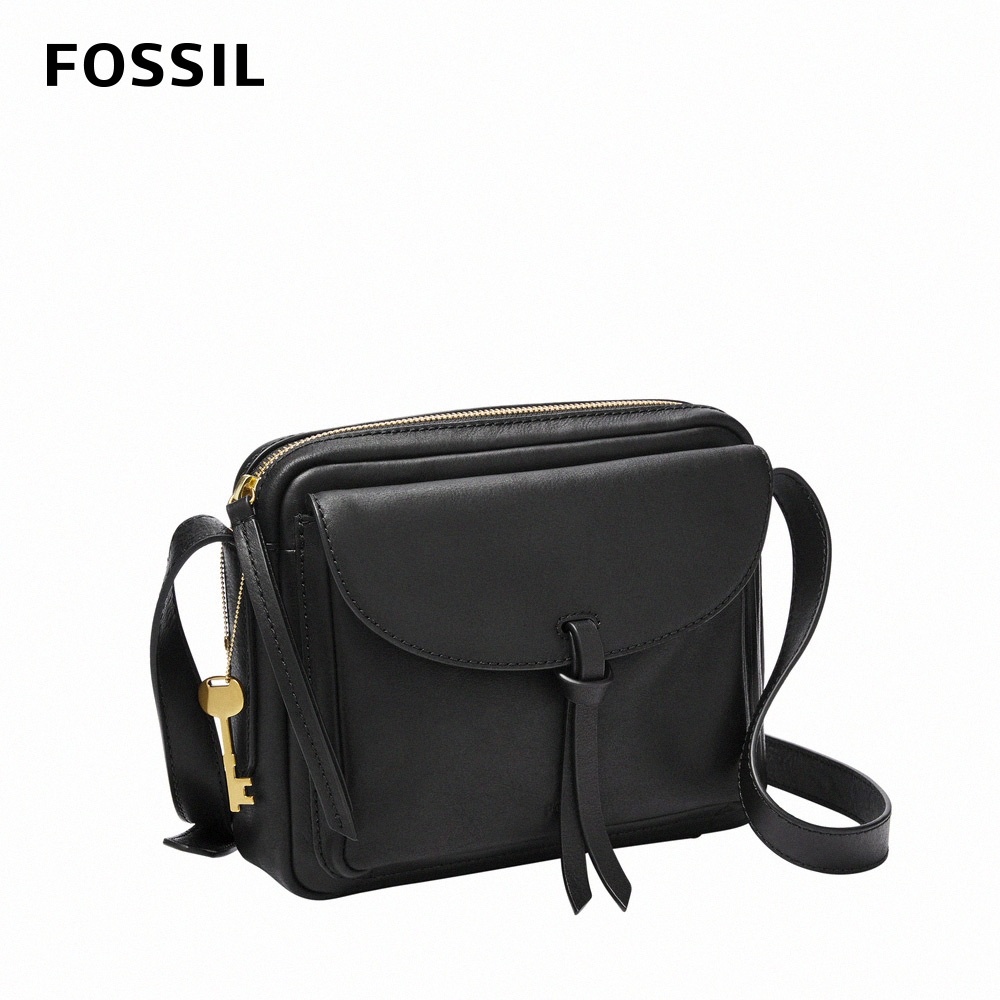 FOSSIL Mila 真皮純色斜背包-黑色 ZB1370001