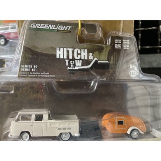 《模王》 1/64 美國綠光 模型合金車 1968 福斯T2 & 後拖車