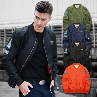 【Billgo】※現貨【黑2XL/軍綠L】加厚夾棉軍裝MA1徽章運動外套【CW434205】 加大碼棒球夾克 保暖風衣