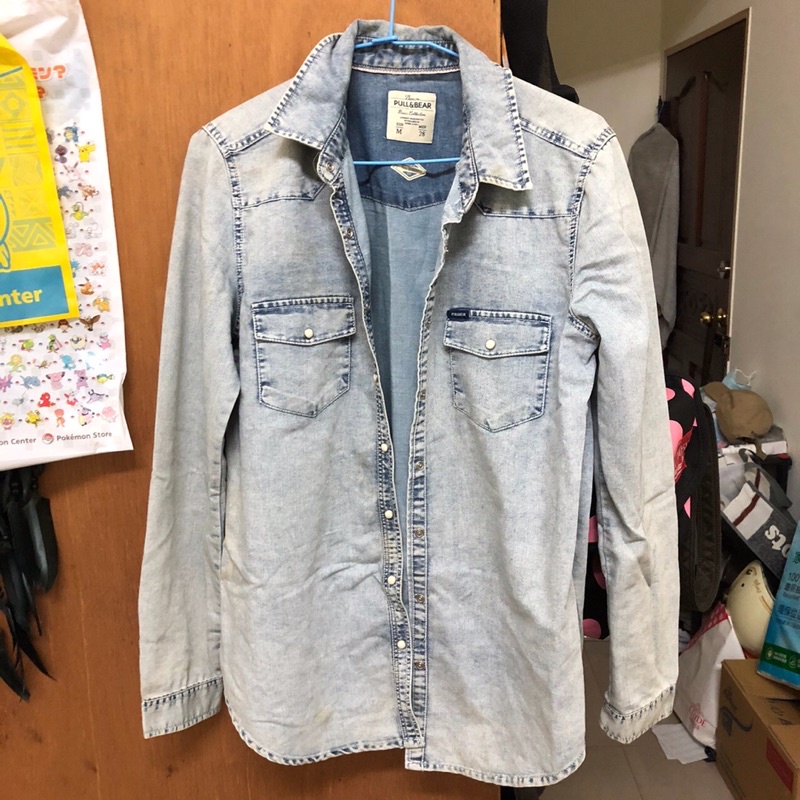 Pull&bear 薄外套 牛仔外套 貝殼鈕扣