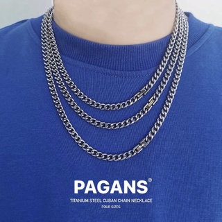 【PAGANS STORE】鈦鋼 古巴鍊 銀飾 飾品 配件 不銹鋼 簡約 百搭 安全扣 鎖骨鍊 古巴 項鍊