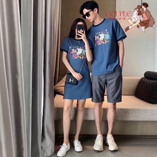 【COUPLE】💙台灣現貨💙情侣装2022夏季新款印花圆领T恤小众设计感连衣裙