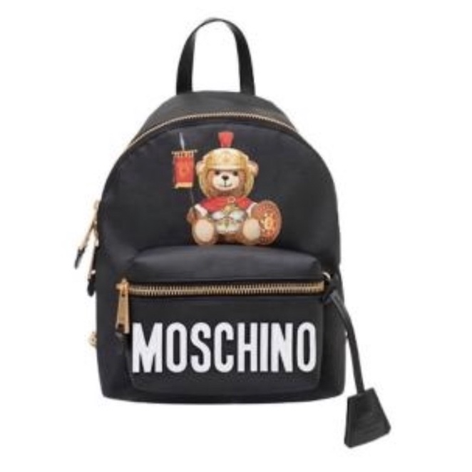 ）限定賣家snoopy下標MOSCHINO 競技場小熊皮革拉鍊後背包(黑）