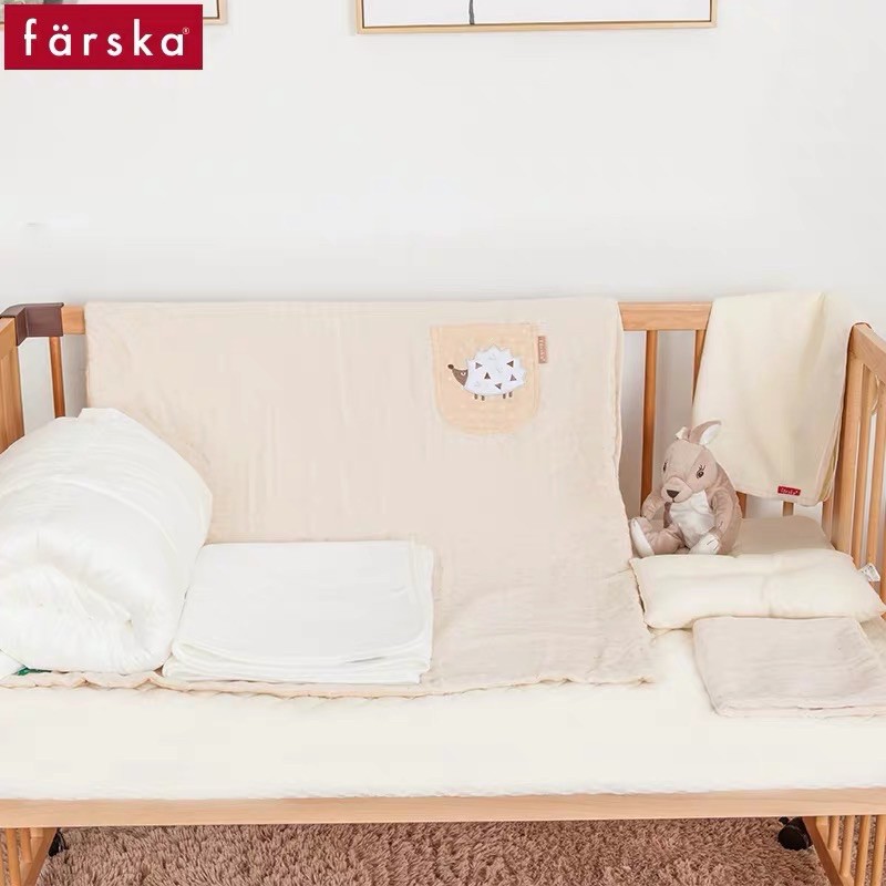 全新 現貨 farska床品套件組：婴儿棉被+枕頭+床笠+隔尿垫+凉席