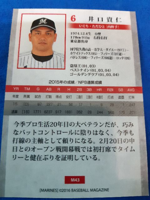 日本職棒羅德井口資仁親筆簽名球員卡 蝦皮購物