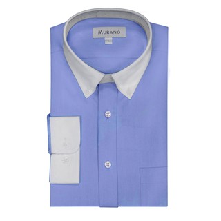 [MURANO]馬卡龍色系白領撞色長袖襯衫-時尚藍