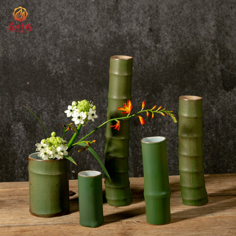 花藝 花氣陶瓷景德鎮復古禪意仿竹花器花瓶創意竹筒竹根中式插花擺件zj 蝦皮購物