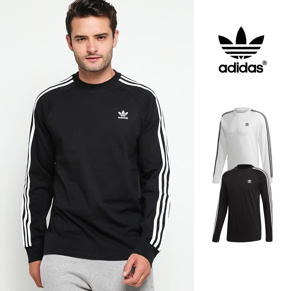 Adidas Originals 黑/白 長袖T恤 純棉 運動 休閒 上衣 三葉草 三條線 Logo