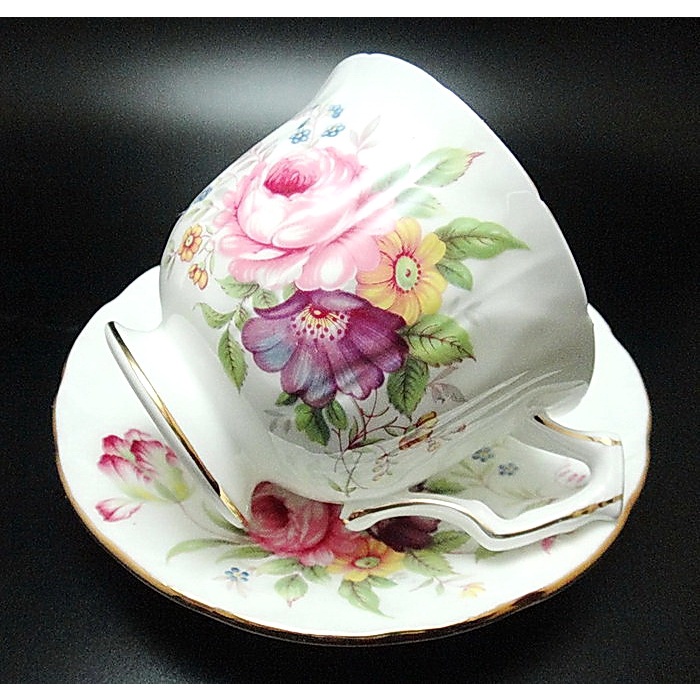【拾年之路】 英國製Aynsley安茲麗花卉描金咖啡杯+盤(免運)
