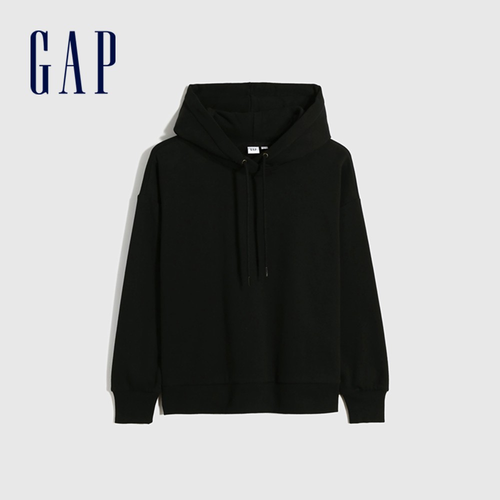 Gap 女裝 薄絨帽T 碳素軟磨系列-黑色(660812)
