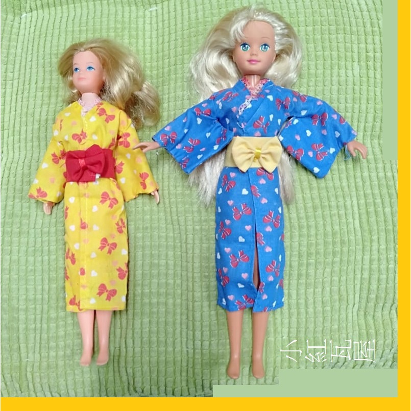 小紅瓦屋.莉卡娃娃可穿的藍色黃色蝴蝶結圖案和服(巧比衣服Skipper衣服小布衣服)