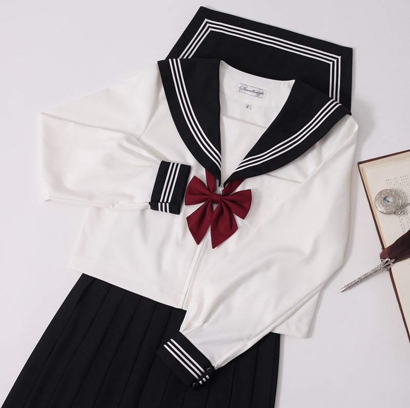 Swallowjk家春秋款黑領白三本jk制服關西襟基礎水手服中間服 蝦皮購物