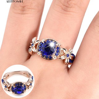 ⚡⚡批發超低價⚡⚡藍寶石玫瑰金滿鑽訂婚戒指戒指珠寶花朵戒指⚡現貨⚡