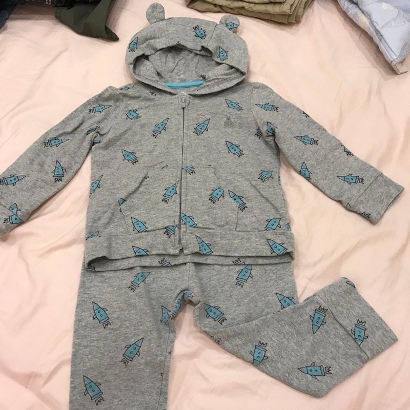 Baby gap 18-24m 藍色火箭 套裝 熊耳連帽外套