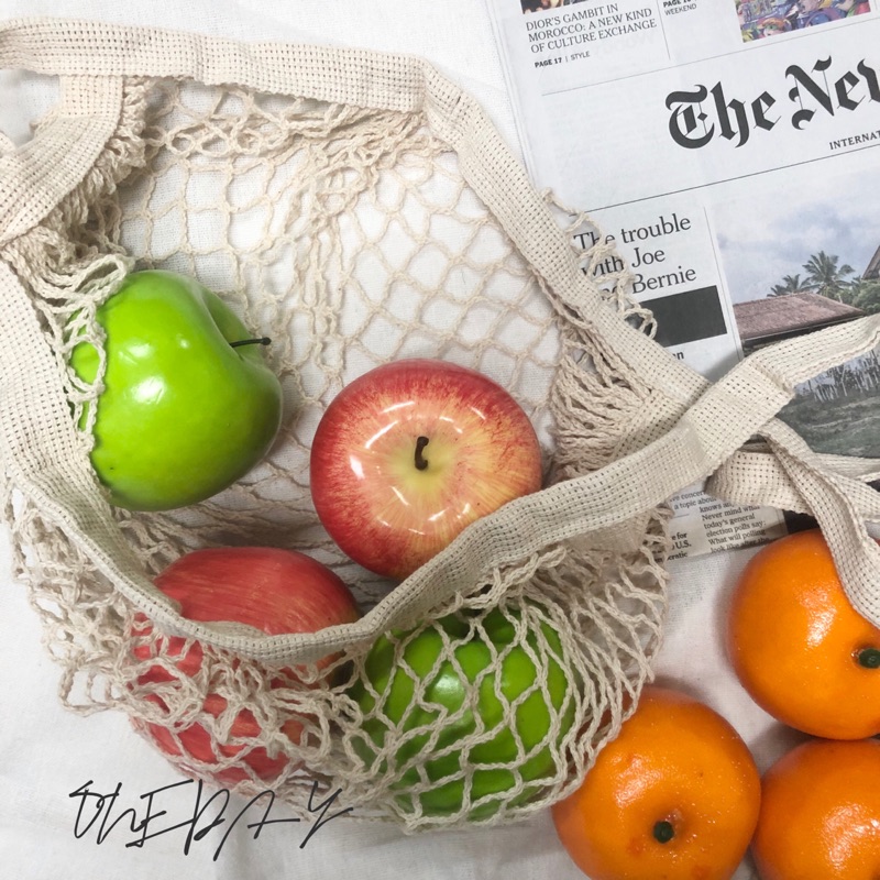 ONEDAY ✨冷淡風  網兜兜袋 高仿真水果 個性擺拍 環保袋 水果袋 兒童玩具 攝影道具 假水果擺件