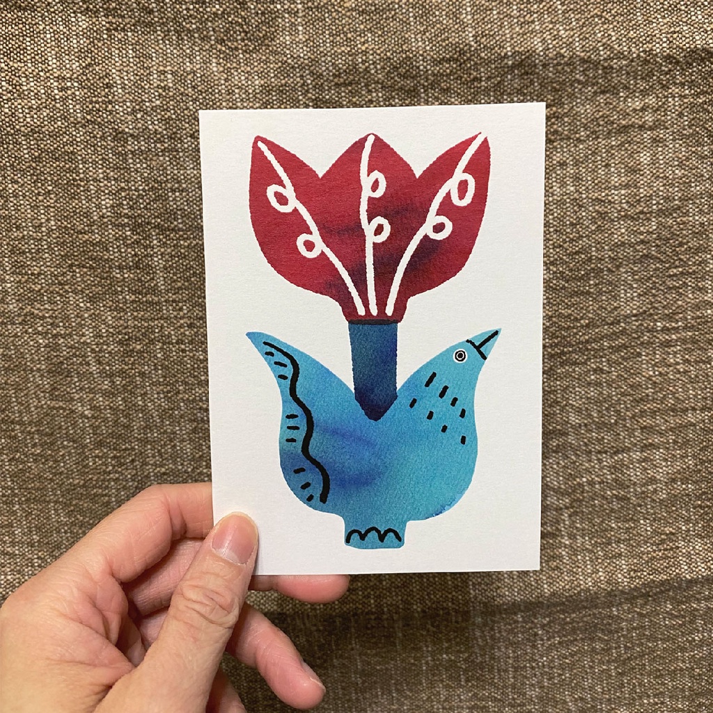 拼貼明信片卡片花與鳥