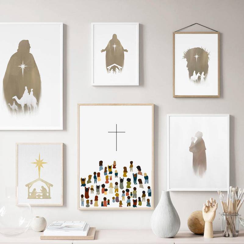 耶穌基督的徒弟聖徒神聖的十字架牆藝術畫布繪畫海報打印牆圖片為客廳家居裝飾