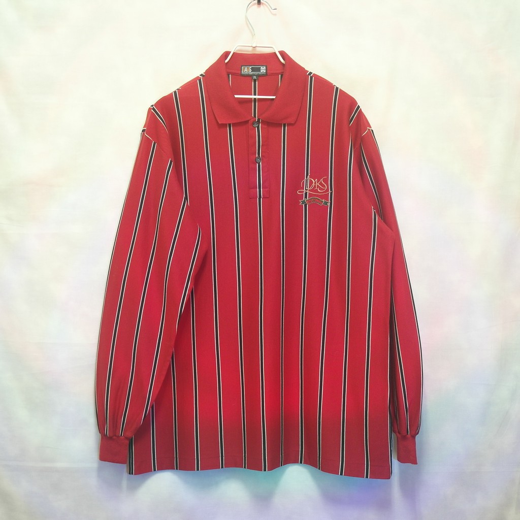 三件7折🎊 Daks polo衫 長袖 紅 直條紋 大電繡logo 極稀有 老品 復古 古著 vintage