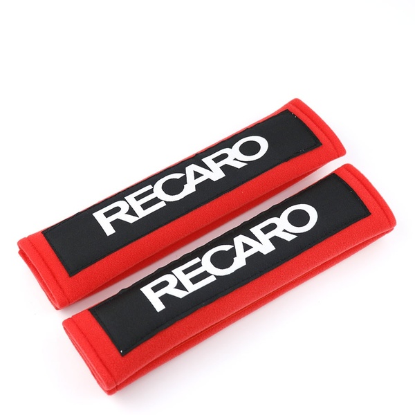 1 對 JDM 風格 RECARO 黑色/紅色棉質汽車安全帶套肩帶墊適用於通用汽車安全帶
