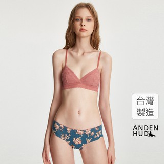 【Anden Hud】夢迴．後片訂製蕾絲中腰三角內褲(深藍綠-牡丹花) 台灣製