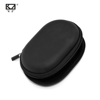 Kz 橢圓形logo收納包耳機PU拉鍊收納盒黑色便攜收納盒適用於耳機AS10 ZSN Pro X ZST X ASF A