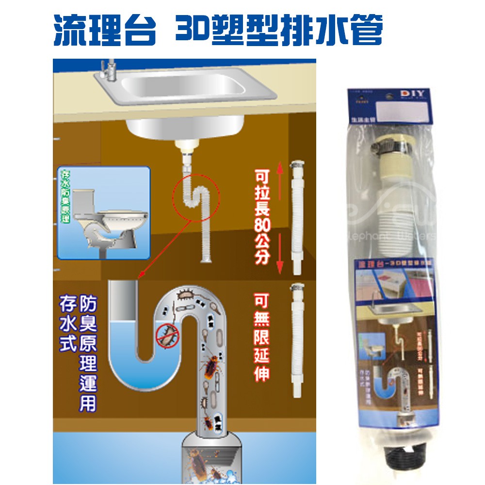 【沐象精品衛浴】流理台3D塑型排水管  水槽 排水管 伸縮管 塑膠管 彈簧管 流理台