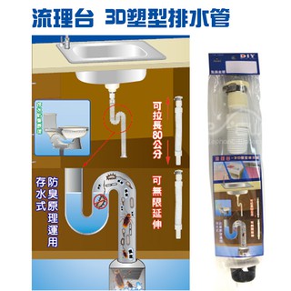 【沐象精品衛浴】流理台3D塑型排水管 水槽 排水管 伸縮管 塑膠管 彈簧管 流理台