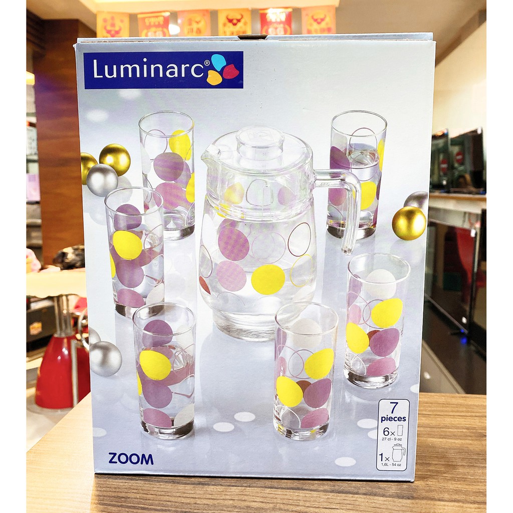 【現貨特惠】法國🇫🇷 Luminarc 樂美雅 玻璃冷水壺組【夏日印花】1壺+6杯組 ZOOM